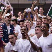 Group of fraternity members cheering